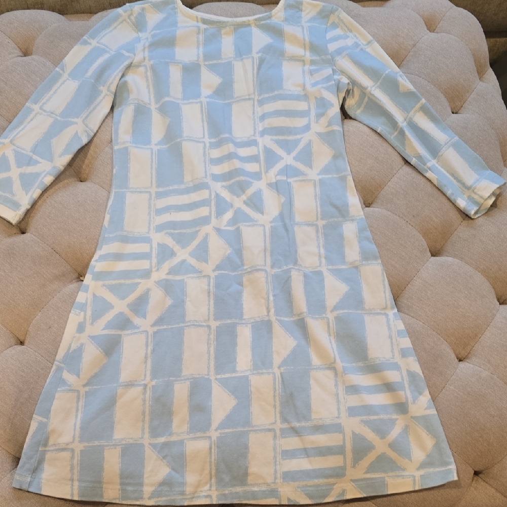 MAHI GOLD Light Blue and White Long Sleeve Dress